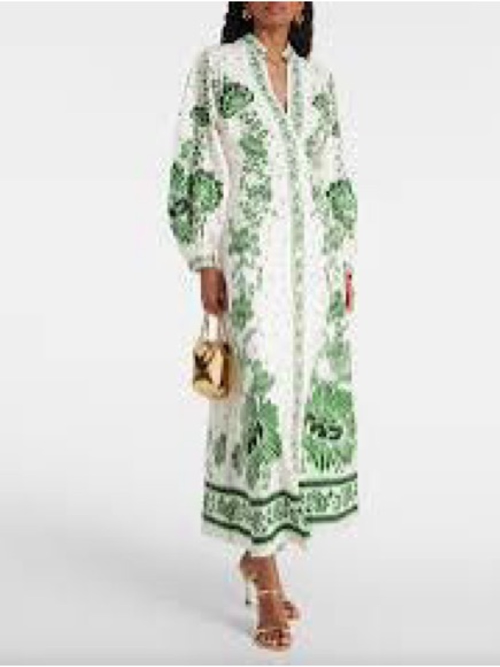 Magaschoni White Maxi Dress with Green Botanical Print-XS-NWT